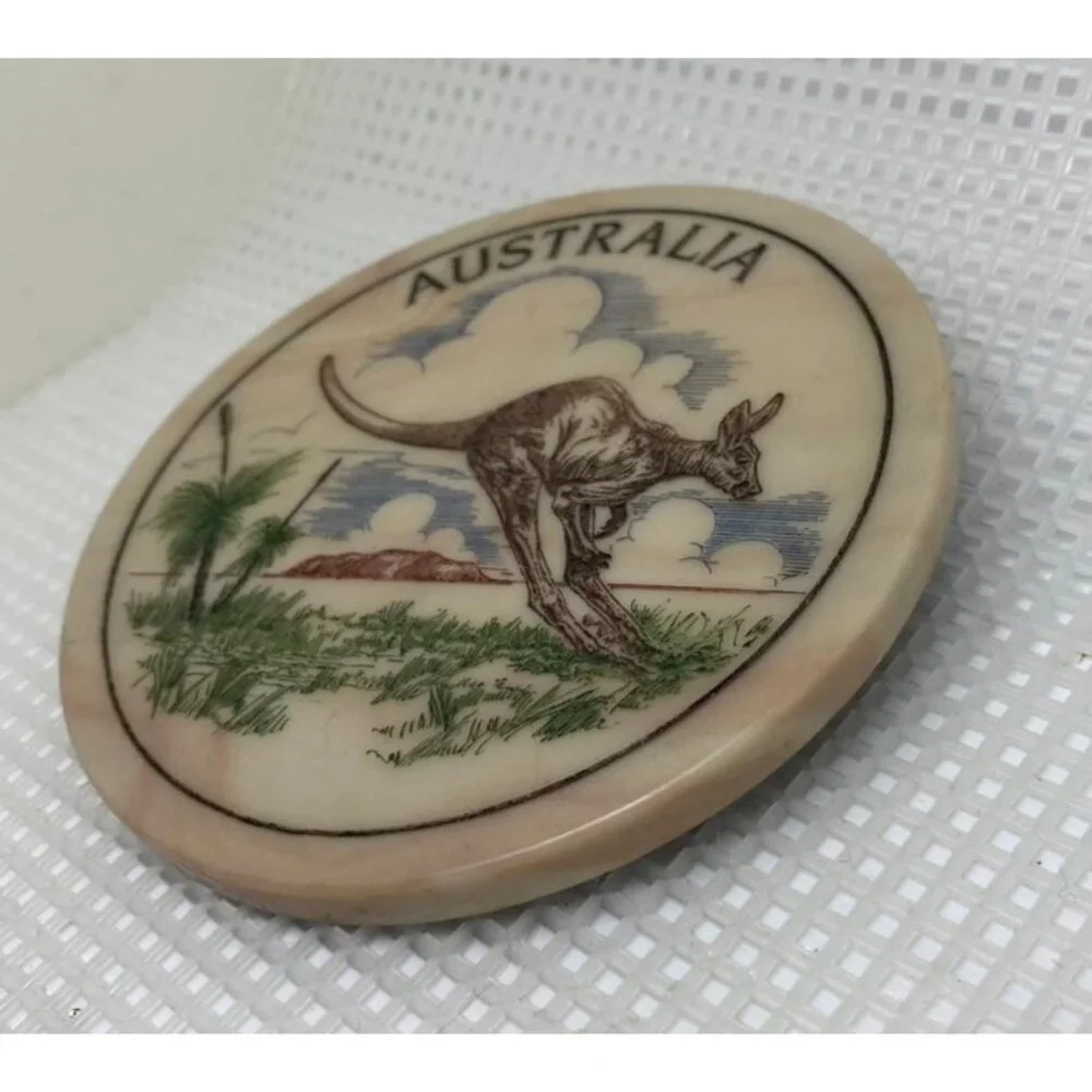 Marbcraft Coaster Handcrafted Marble Etched Kangaroo Souvenir Vintage Outback.